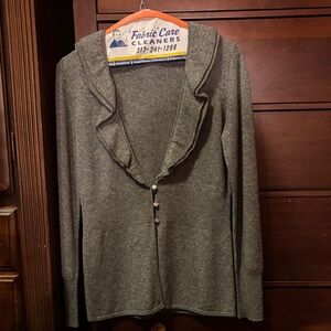 A. Giannetti Cashmere Grey Ruffle-Front Cardigan